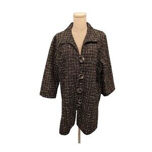 Caroline Rose Boucle Tweed Crosshatch‎ Front Big Buttons Vented Coat Jacket XL